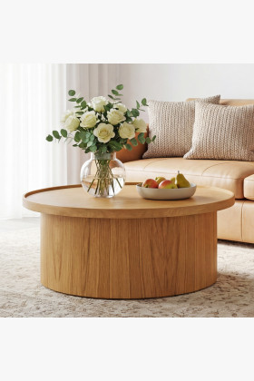 Dubový konferenčný stolík dub natural, Ø 80 cm tvar valec